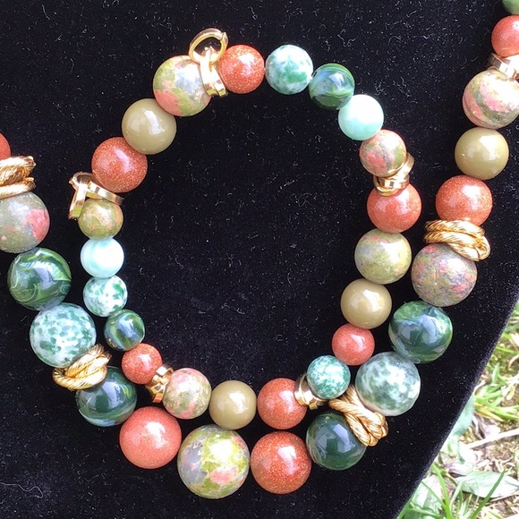 Multi-earth toned Genuine crystal set: necklace, earrings, and bracelet - Picture 2 of 3